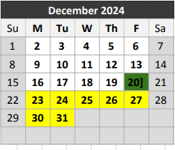 District School Academic Calendar for Frederick Douglass Elementary School for December 2024