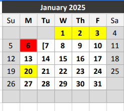 District School Academic Calendar for Hospital/home-bound for January 2025