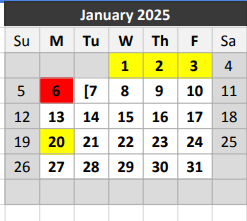 District School Academic Calendar for Robert T Hill Middle for January 2025