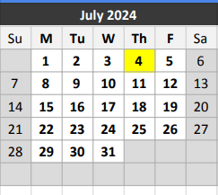 District School Academic Calendar for Albert S Johnston Elementary School for July 2024