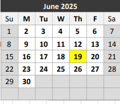 District School Academic Calendar for School Of Education & Social Servi for June 2025