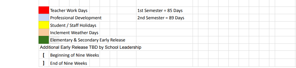 District School Academic Calendar Key for Buckner