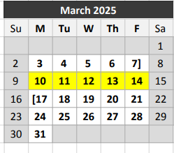 District School Academic Calendar for Sch Of Govt/law/law Enforcement for March 2025