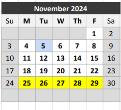 District School Academic Calendar for John B Hood Middle for November 2024