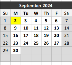 District School Academic Calendar for Sidney Lanier Elementary School for September 2024