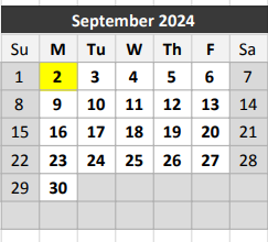 District School Academic Calendar for Albert S Johnston Elementary School for September 2024
