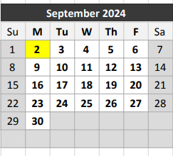 District School Academic Calendar for Joseph J Rhoads Elementary School for September 2024