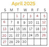 District School Academic Calendar for Audubon Elementary School for April 2025