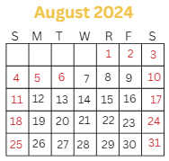 District School Academic Calendar for Audubon Elementary School for August 2024