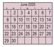 District School Academic Calendar for Harris Co J J A E P for June 2025