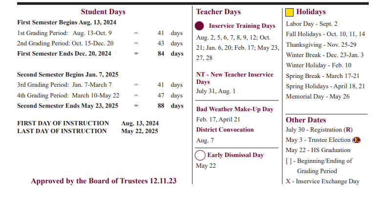 District School Academic Calendar Key for San Jacinto Elementary