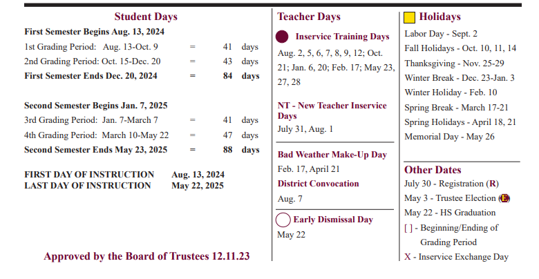 District School Academic Calendar Key for Fairmont Jr High