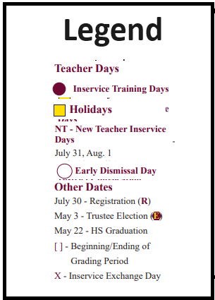 District School Academic Calendar Legend for Jp Dabbs Elementary