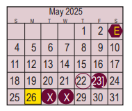 District School Academic Calendar for Harris Co J J A E P for May 2025