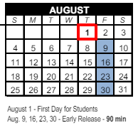 District School Academic Calendar for Stetson Hills Elementary for August 2024