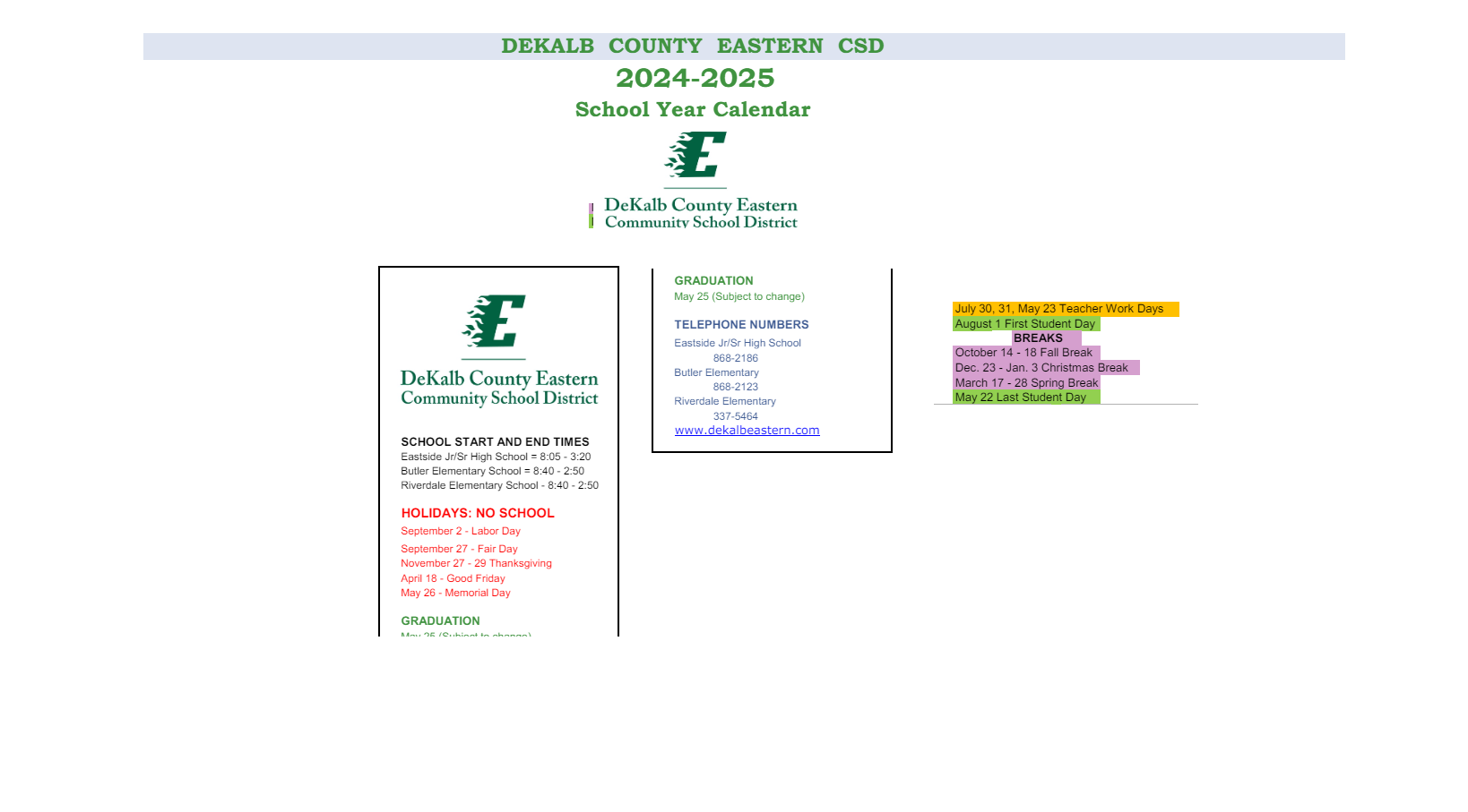 District School Academic Calendar Key for Northeast In Spec Ed Coop