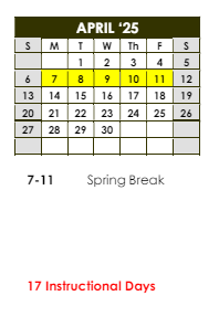 District School Academic Calendar for Vanderlyn Elementary School for April 2025