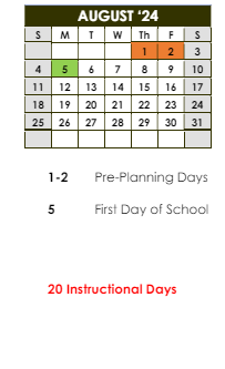 District School Academic Calendar for Knollwood Elementary School for August 2024