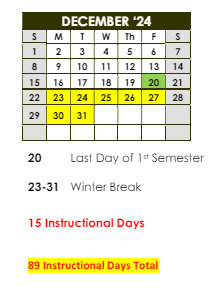 District School Academic Calendar for Plainview School for December 2024