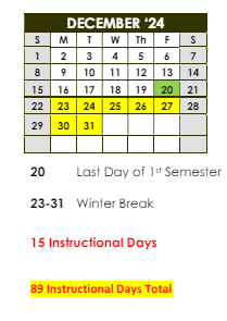 District School Academic Calendar for Fyffe High School for December 2024
