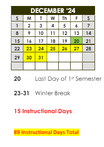 District School Academic Calendar for Stephenson Middle School for December 2024