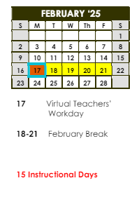 District School Academic Calendar for Valley Head High School for February 2025