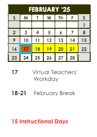 District School Academic Calendar for Dekalb-rockdale Psychoeducational Program for February 2025