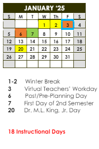 District School Academic Calendar for Woodward Elementary School for January 2025