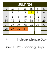 District School Academic Calendar for Chesnut Elementary School for July 2024