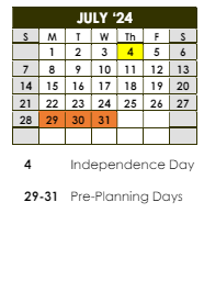 District School Academic Calendar for Crossville Elementary School for July 2024