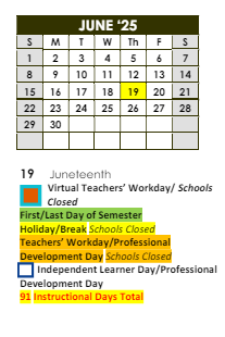 District School Academic Calendar for Canby Lane Elementary School for June 2025