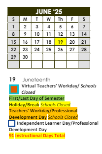 District School Academic Calendar for Dekalb Truancy School for June 2025