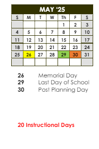 District School Academic Calendar for Leslie J. Steele Elementary School for May 2025