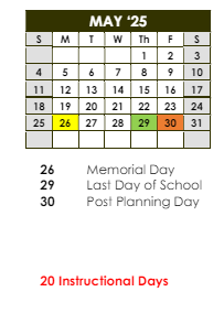 District School Academic Calendar for Moon Lake School for May 2025