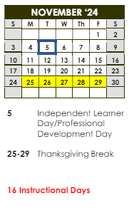 District School Academic Calendar for Fyffe High School for November 2024