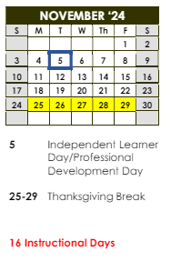 District School Academic Calendar for Stephenson High School for November 2024