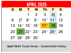 District School Academic Calendar for Hillcrest Elementary School for April 2025