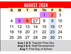 District School Academic Calendar for Travis Co J J A E P for August 2024