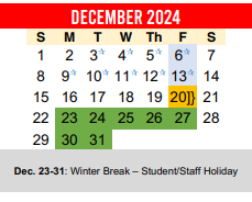District School Academic Calendar for Popham Elementary for December 2024