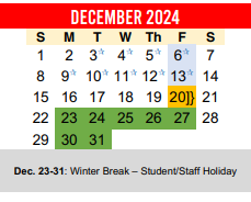 District School Academic Calendar for Smith Elementary for December 2024