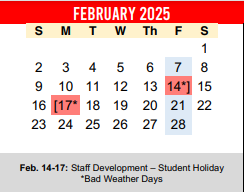 District School Academic Calendar for Del Valle Opportunity Ctr for February 2025