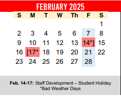 District School Academic Calendar for Travis Co J J A E P for February 2025