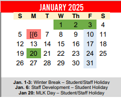 District School Academic Calendar for John P Ojeda Jr High for January 2025
