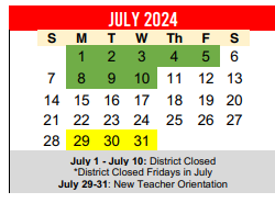 District School Academic Calendar for Del Valle Opportunity Ctr for July 2024