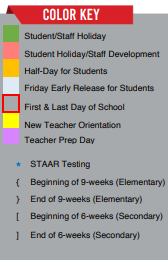 District School Academic Calendar Legend for Del Valle Elementary School