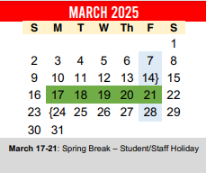 District School Academic Calendar for Del Valle Junior High for March 2025