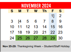 District School Academic Calendar for Baty Elementary for November 2024