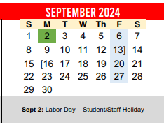 District School Academic Calendar for Del Valle Junior High for September 2024