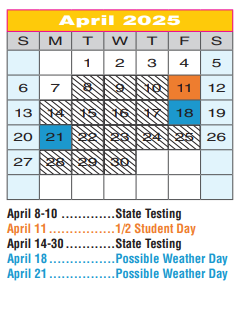 District School Academic Calendar for Regional Day Sch Deaf for April 2025