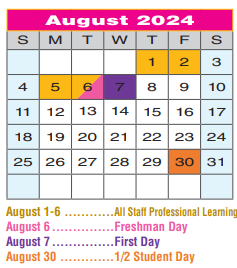 District School Academic Calendar for Regional Day Sch Deaf for August 2024